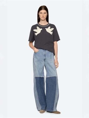 Sea New York Charcoal Tee with Cream Bird Appliqués